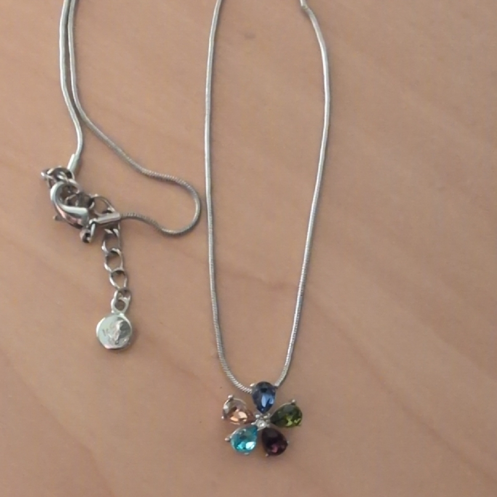 Elegant Silver Multicolor Gemstone Necklace
